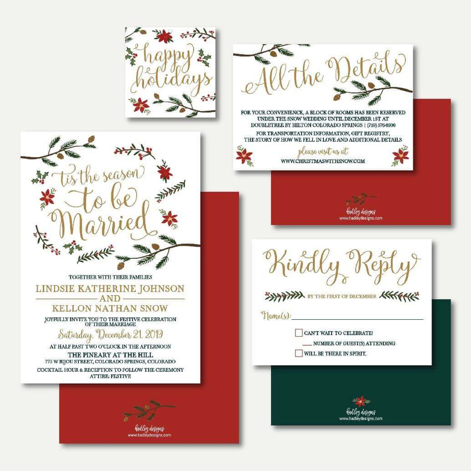 Holiday Wedding Invitation Suite Printable Template
