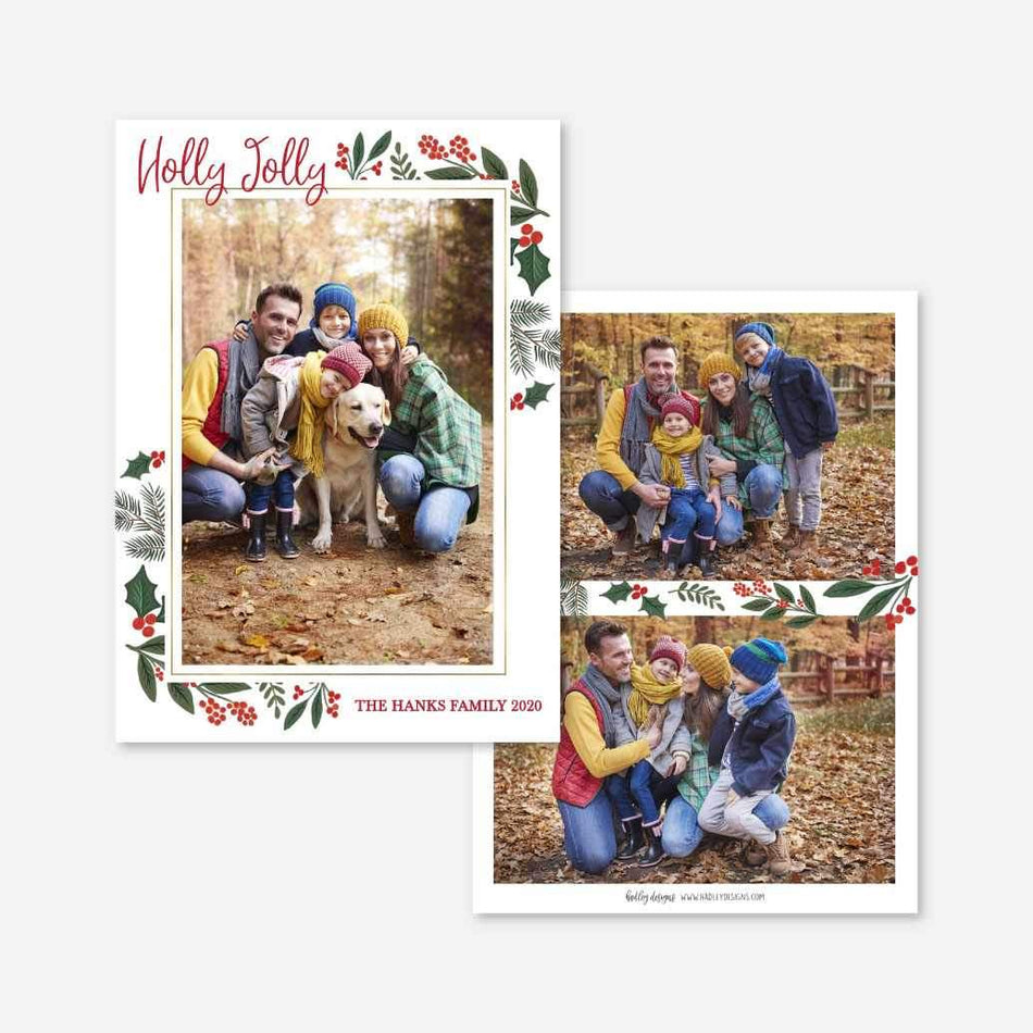 Holly Jolly With Greenery Christmas Card Printable Template