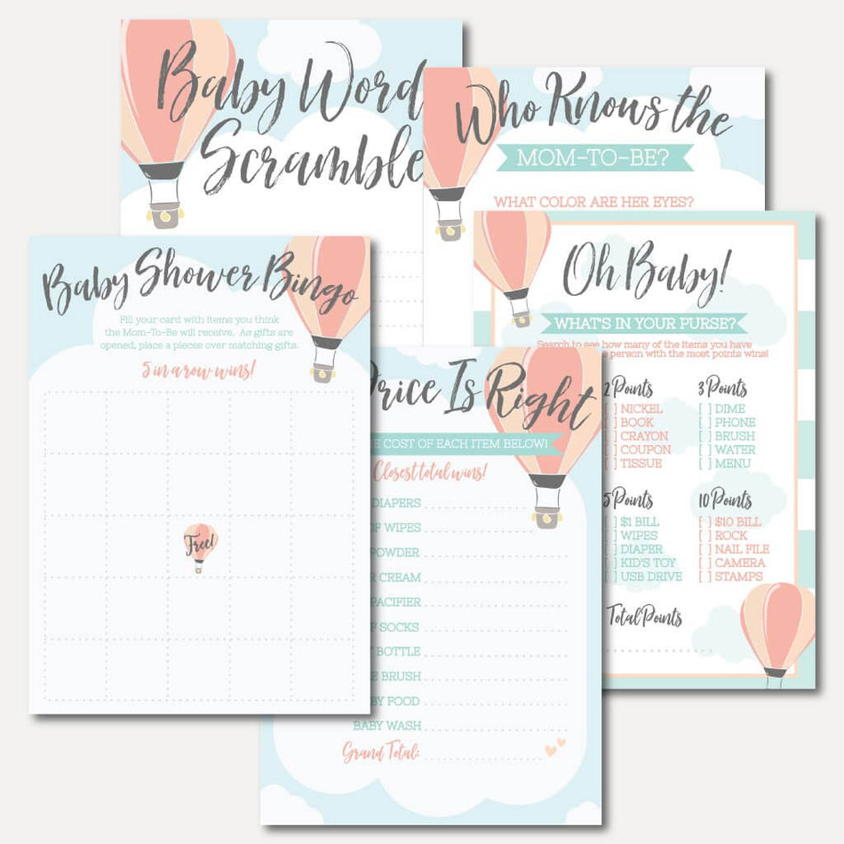 Hot Air Balloon Baby Shower Games Set Printable Template