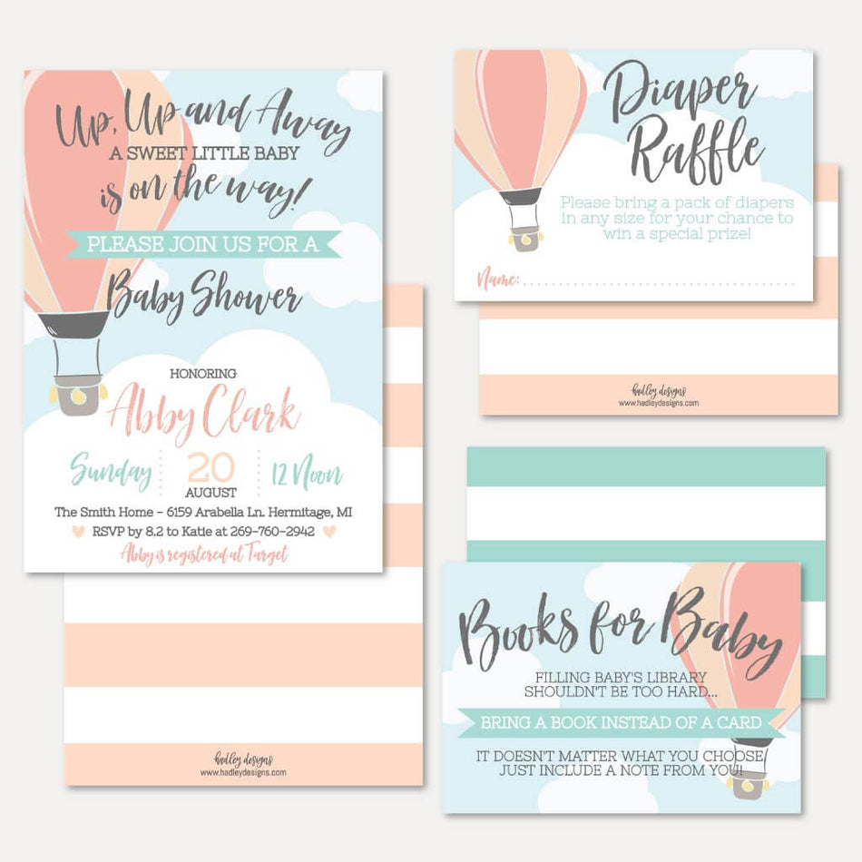 Hot Air Balloon Baby Shower Invitation Suite Printable Template
