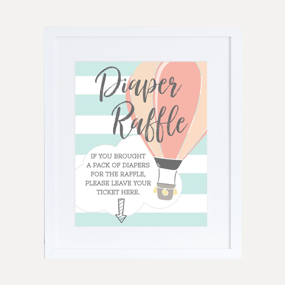 Hot Air Balloon Baby Shower Diaper Raffle Sign Printable Template