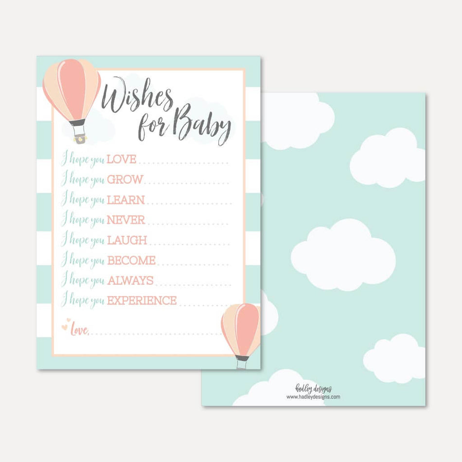 Hot Air Balloon Baby Shower Wishes Card Printable Template