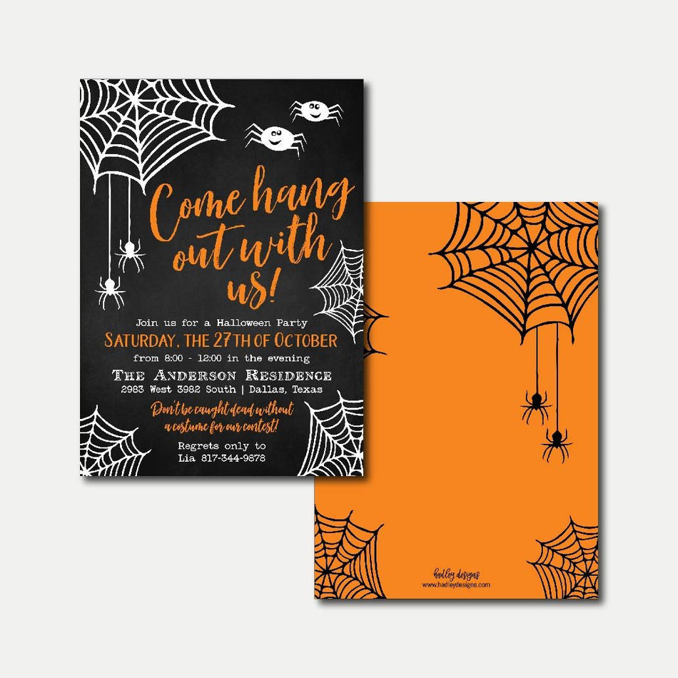 Cobweb and Spiders Halloween Invitation Printable Template 