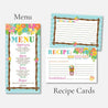 Luau Food Menu and Recipe Cards Printabes