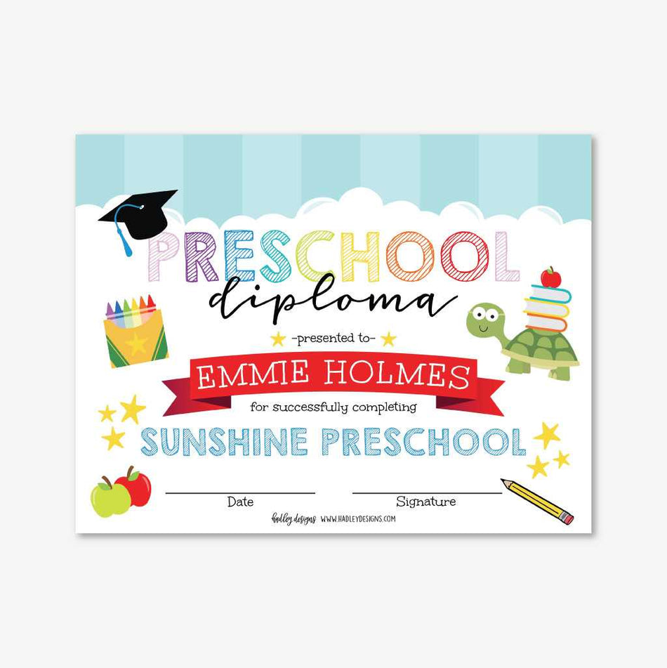 Printable Preschool Diploma Template | Hadley Designs - Printables printable-preschool-diploma-template-hadley-designs-printables