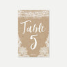 Kraft Lace Rustic Wedding Table Numbers Printable Template