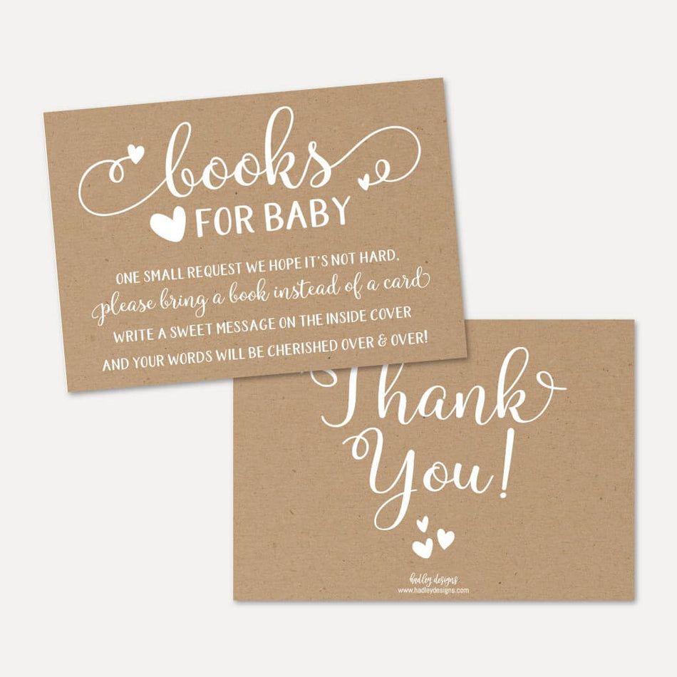 Kraft and White Floral Baby Shower Book Request Card Printable Template