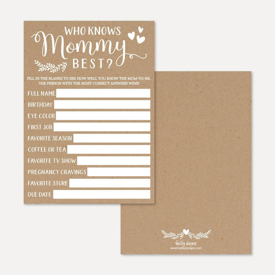 Kraft and White Floral Baby Shower Who Knows Mommy Best Game Printable Template