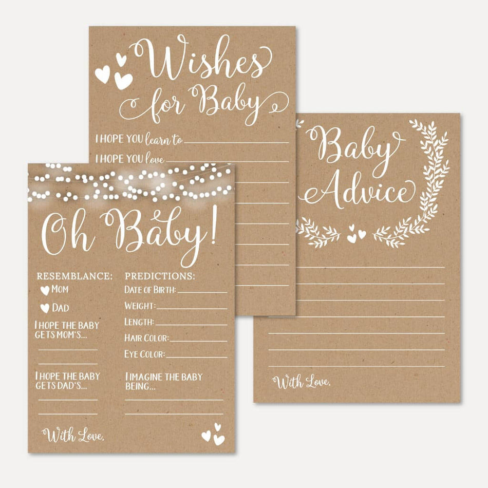 Kraft and White Floral Baby Shower Prediction Advice Wishes Bundle Printable Template