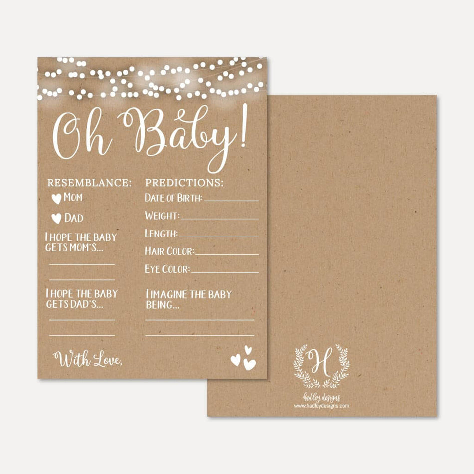 Kraft and White Floral Baby Shower Predictions Printable Template