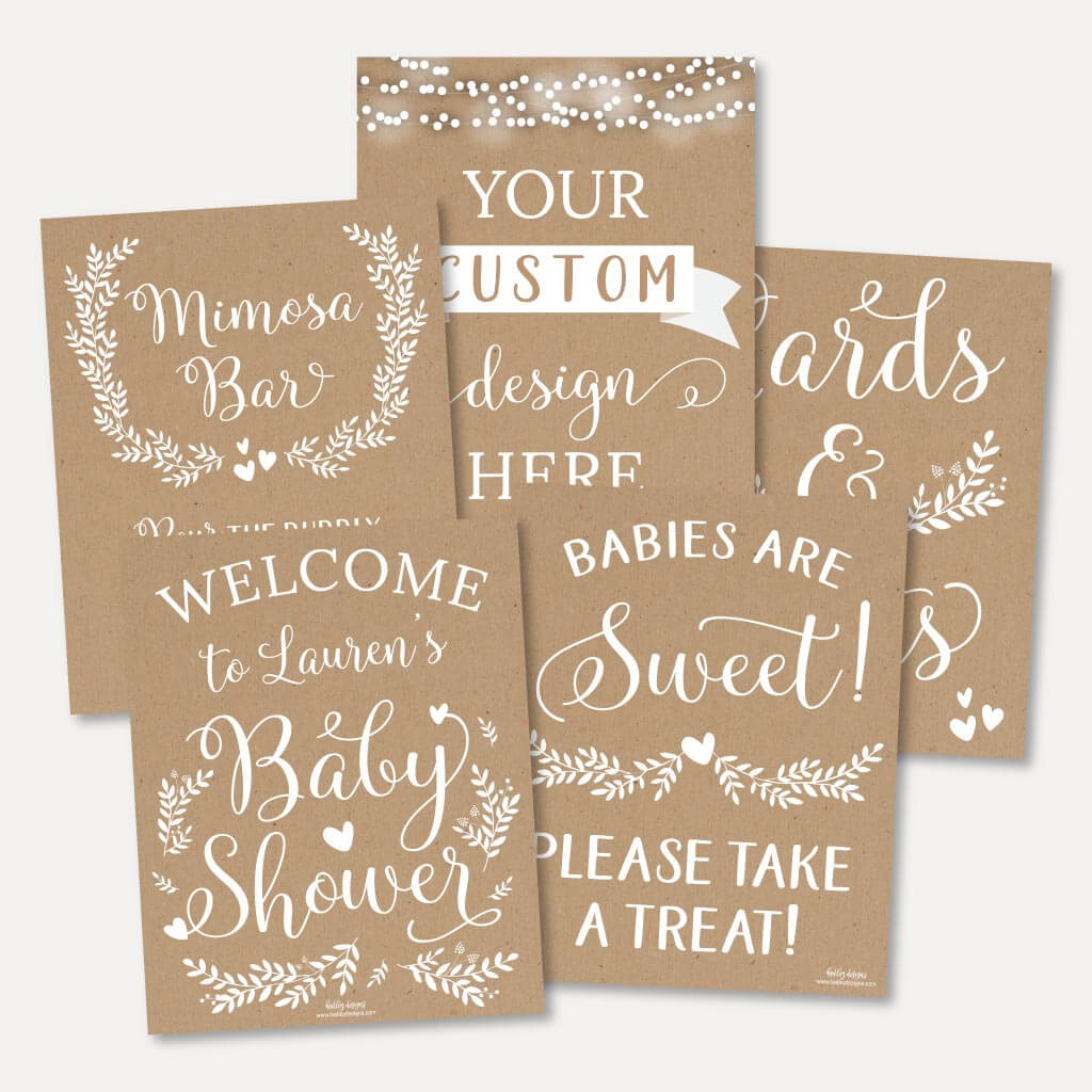 Printable Kraft and White Floral Baby Shower Signs Set Templates ...