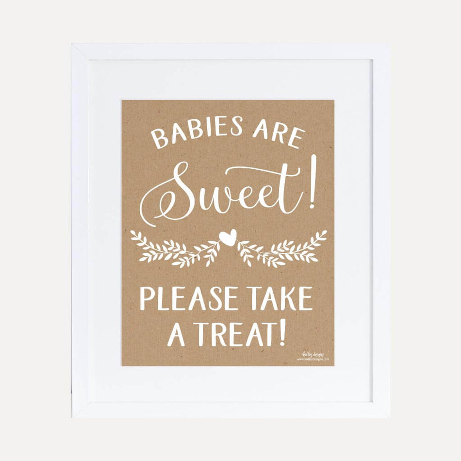 Kraft and White Floral Baby Shower Treats Sign Printable Template