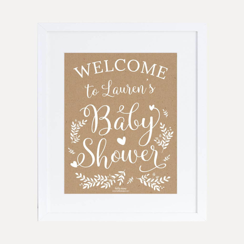 Kraft and White Floral Baby Shower Welcome Sign Printable Template