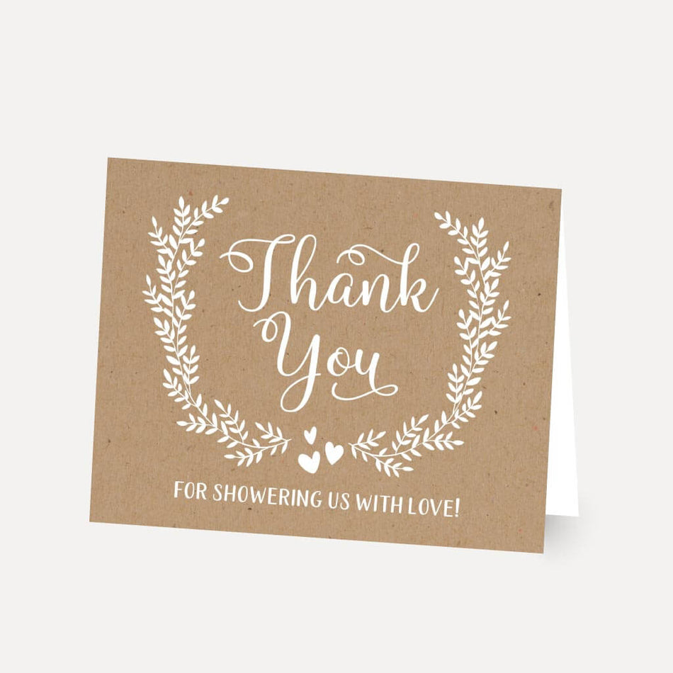 Kraft and White Floral Baby Shower Thank You Card Printable Template