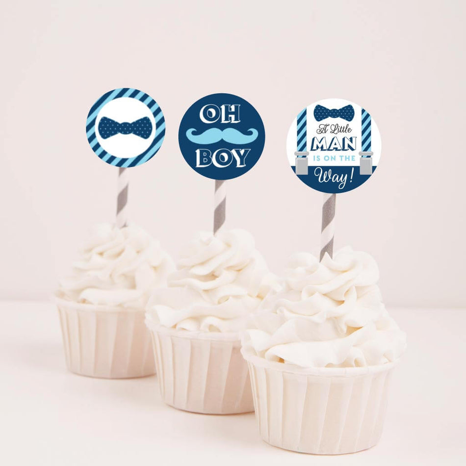 Little Man Baby Shower Cupcake Toppers Printable Template