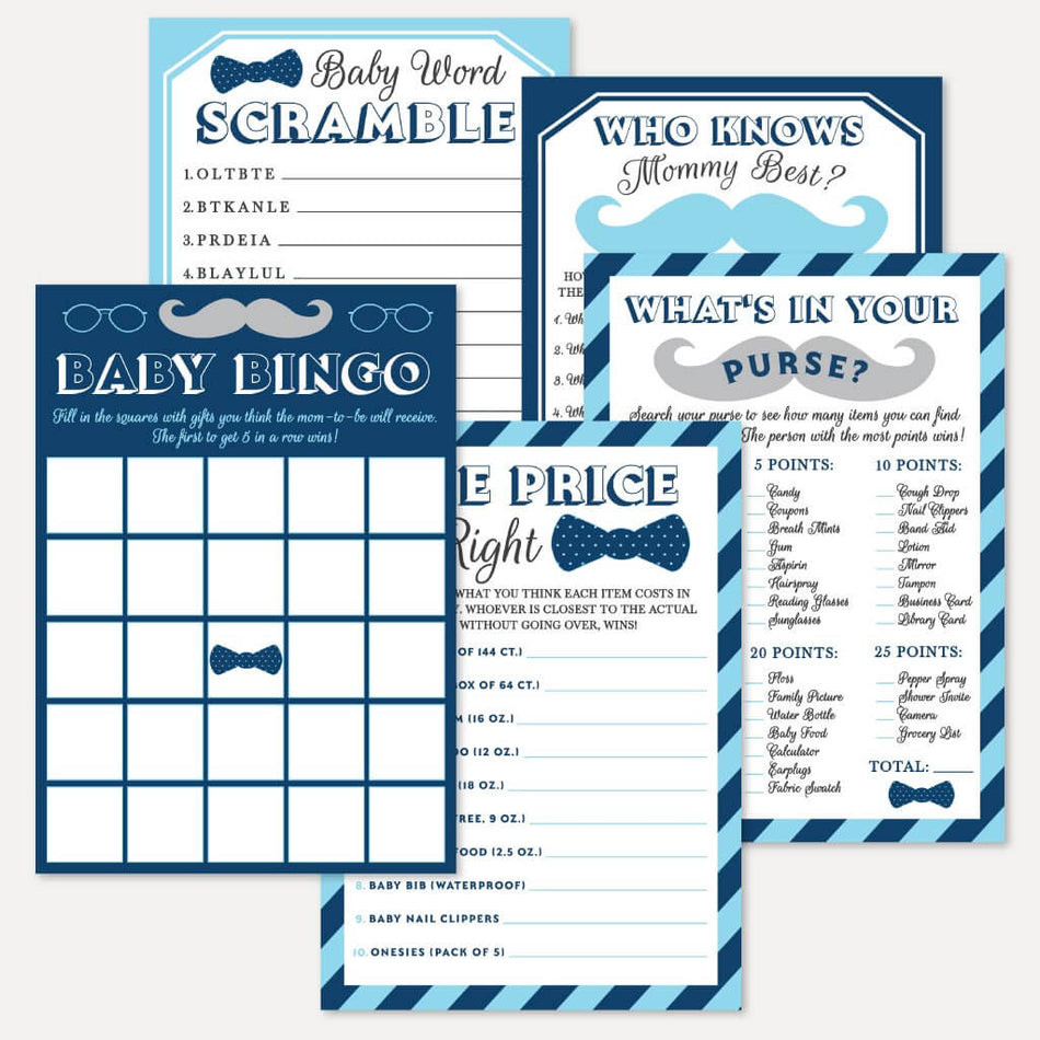 Little Man Baby Shower Games Set Printable Template