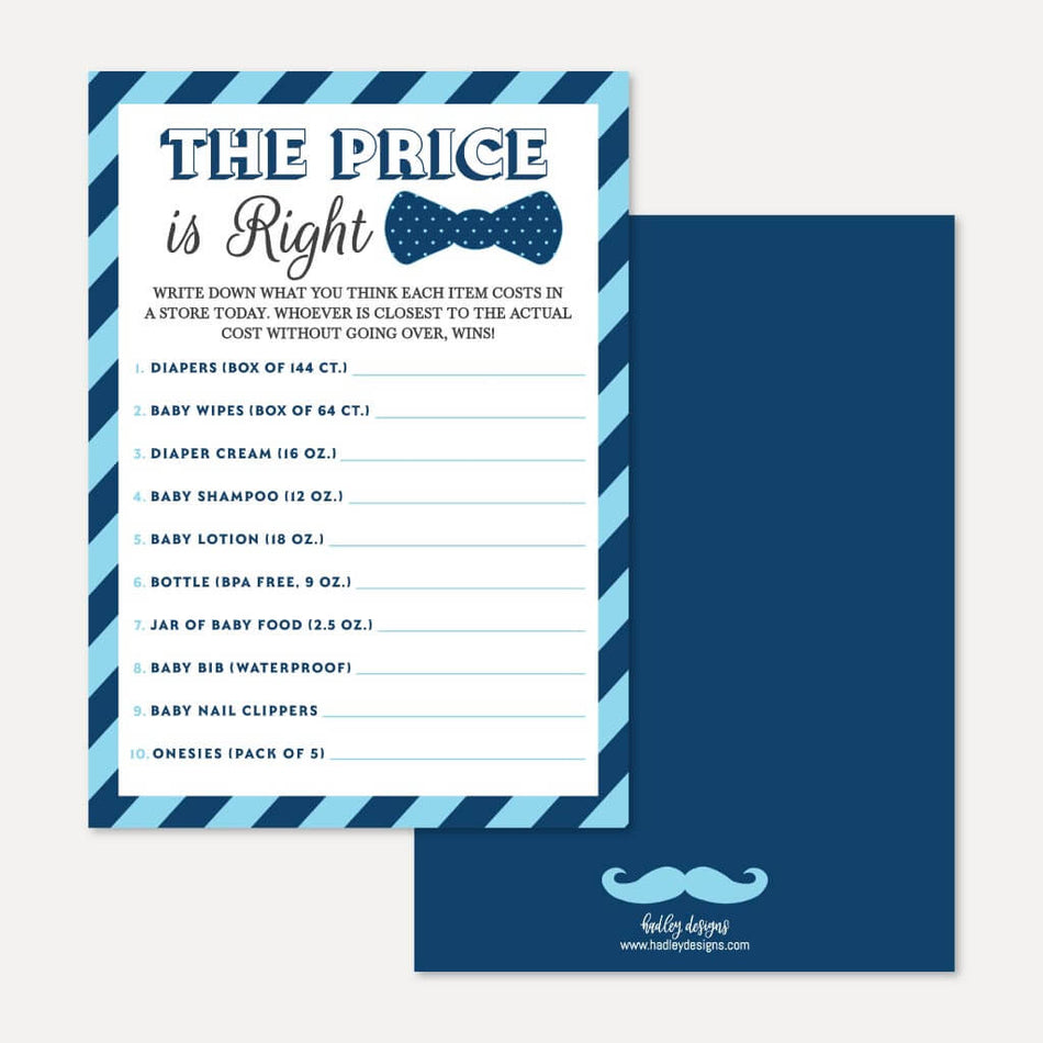 Little Man Baby Shower Price is Right Game Printable Template