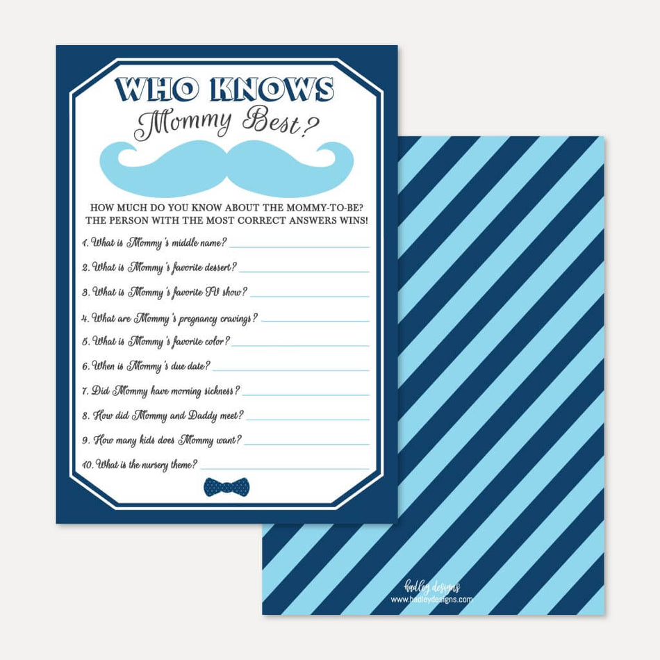 Little Man Baby Shower Who Knows Mommy Best Game Printable Template