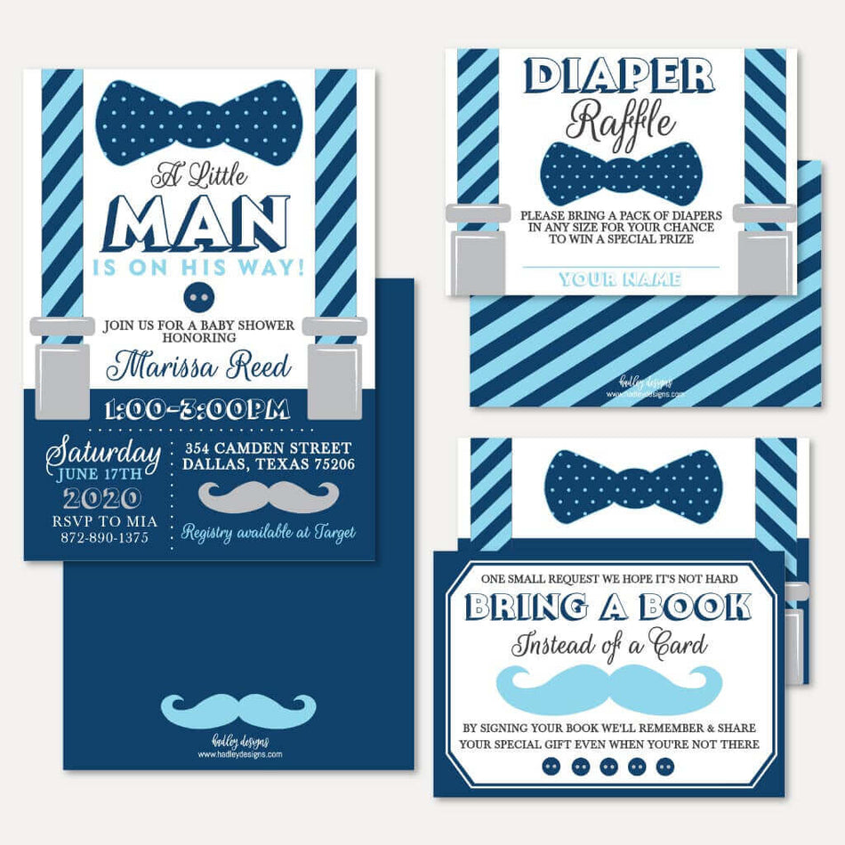 Little Man Baby Shower Invitation Suite Printable Template