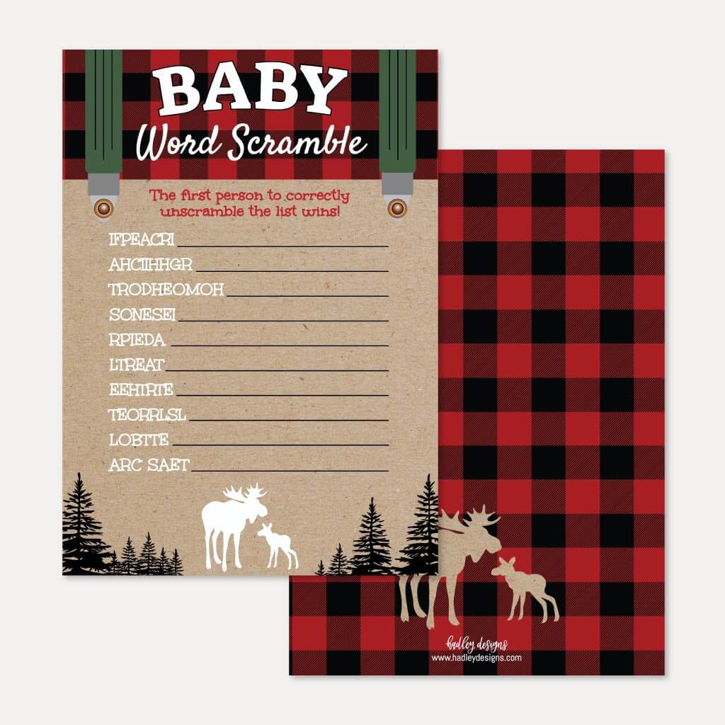 Printable Lumberjack Baby Shower Word Scramble Game Template | Hadley ...
