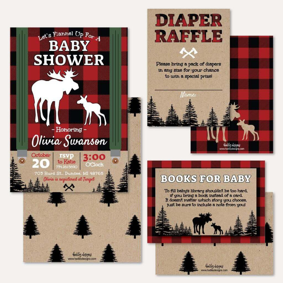 Lumberjack Baby Shower Invitation Suite Printable Template