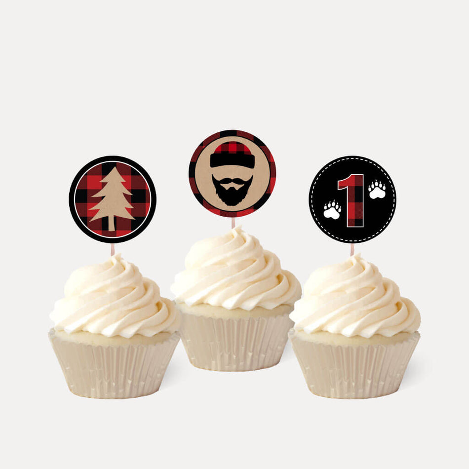 Printable Lumberjack Kids Party Cupcake Topper Template | Hadley Designs