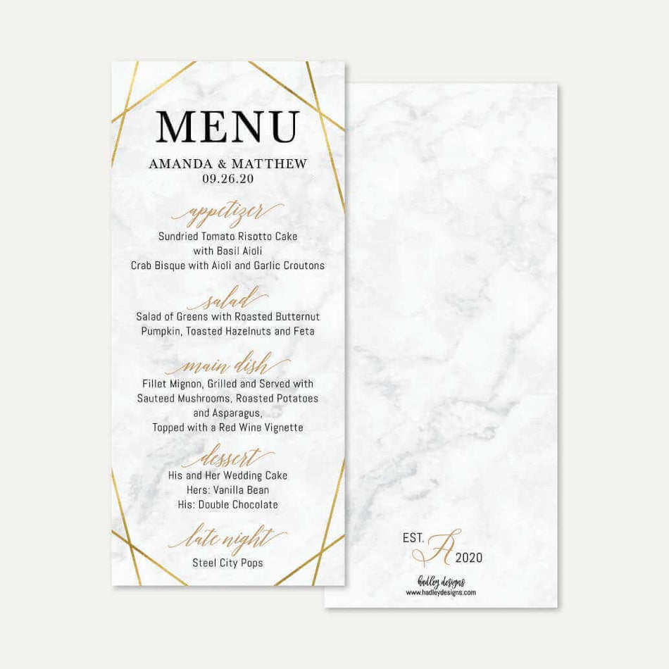 Marble and Gold Geometric Wedding Menu Printable Template