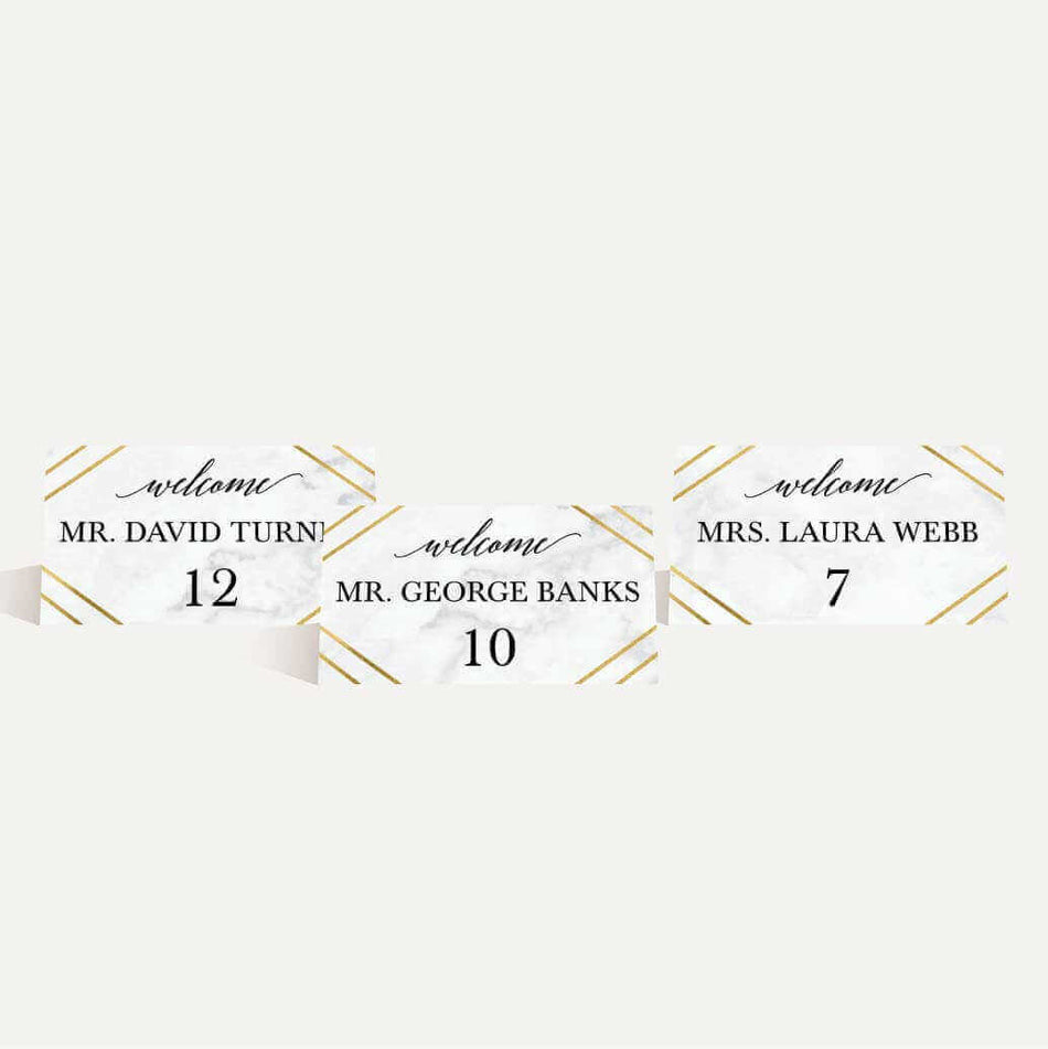 Marble and Gold Geometric Wedding Place Cards Printable Template