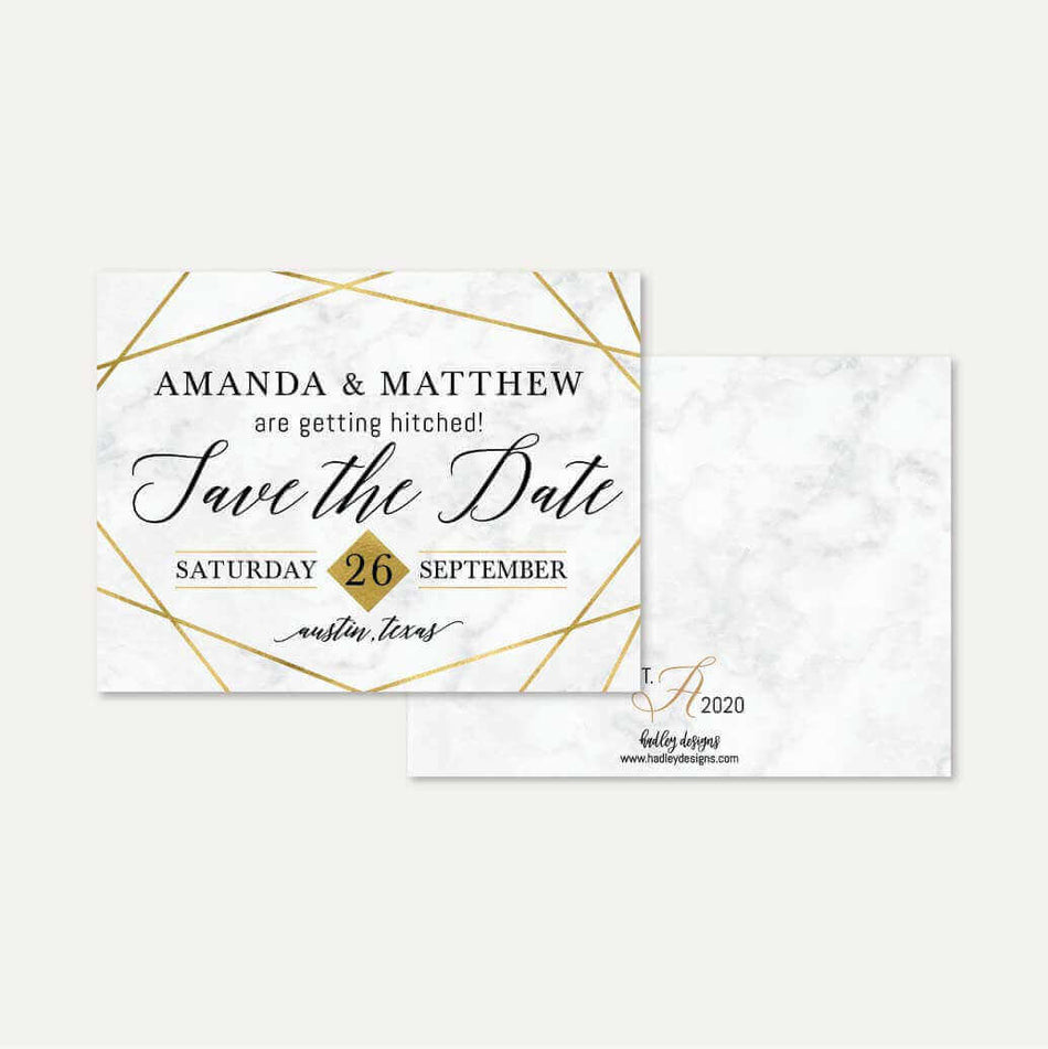 Marble and Gold Geometric Wedding Save The Date Printable Template