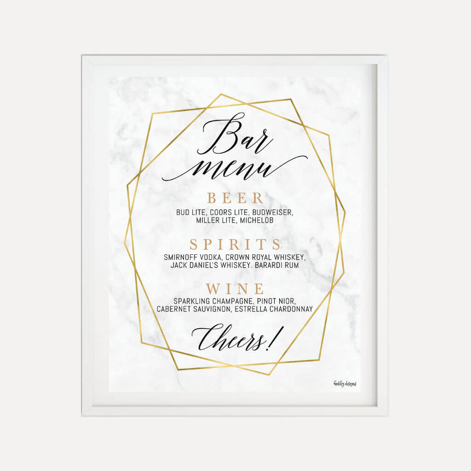 Marble and Gold Geometric Wedding Bar Drinks Sign Printable Template