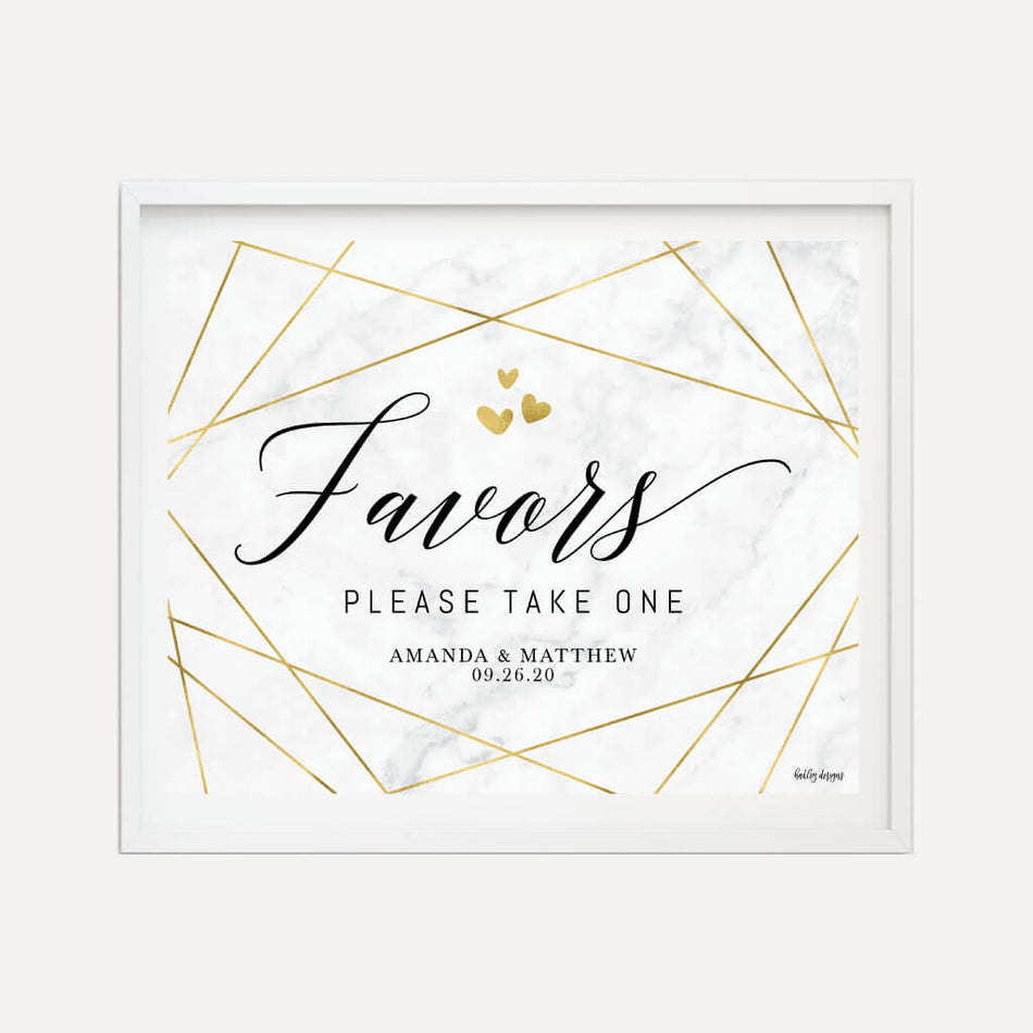 Marble and Gold Geometric Wedding Favors Sign Printable Template