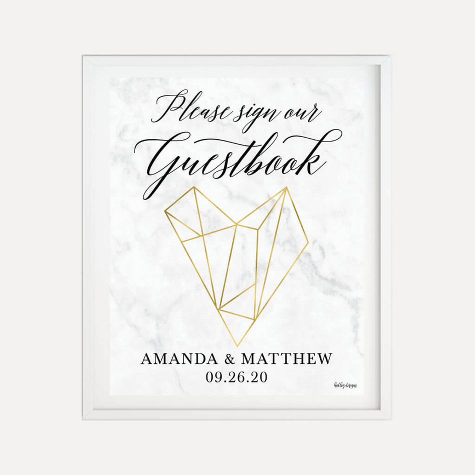 Marble and Gold Geometric Wedding Guestbook Sign Printable Template