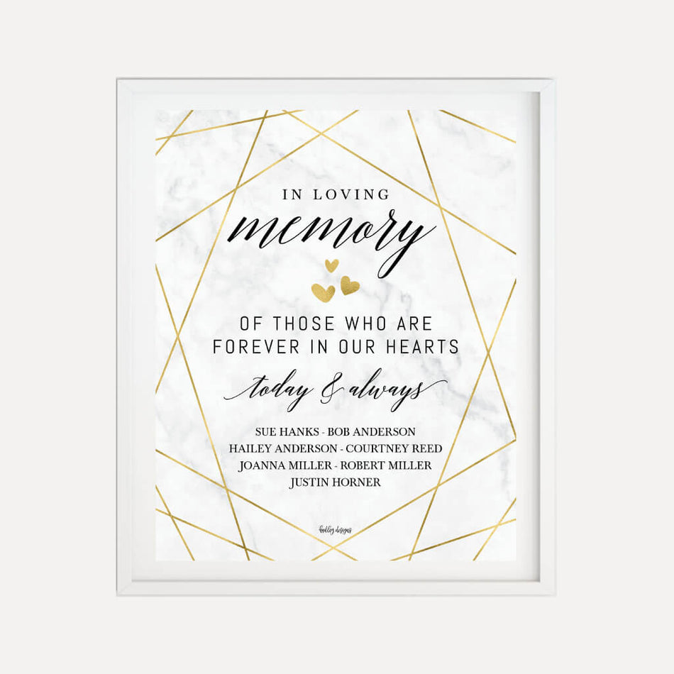Marble and Gold Geometric Wedding Loving Memory Sign Printable Template