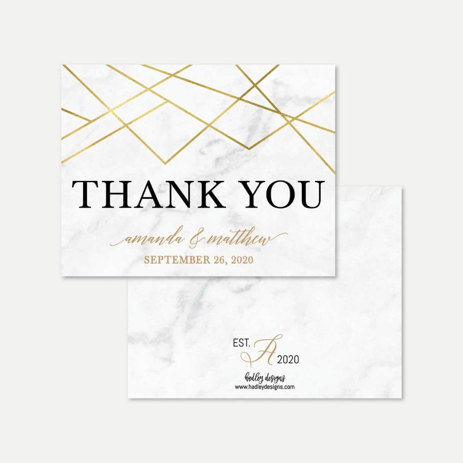 Marble and Gold Geometric Wedding Thank You Card Printable Template