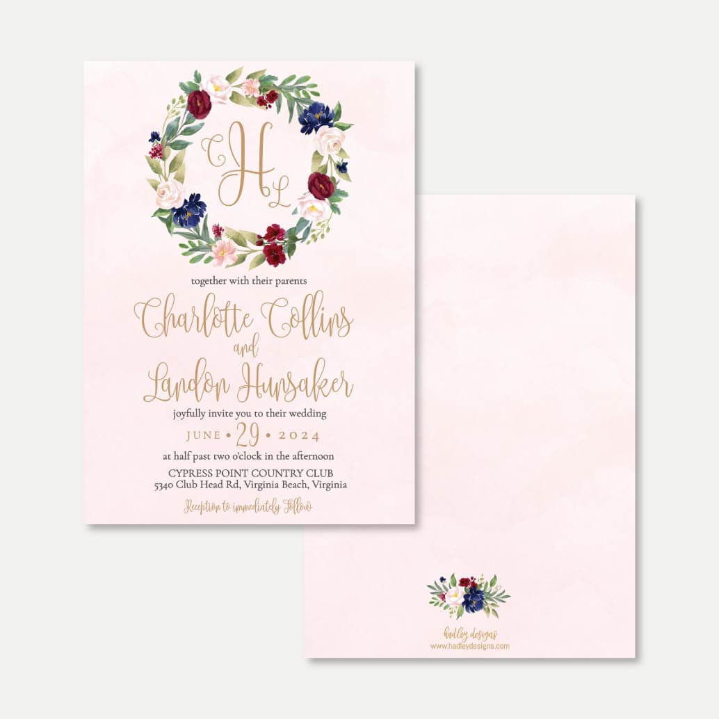 Printable Marsala Wreath Wedding Invitation Template | Hadley Designs
