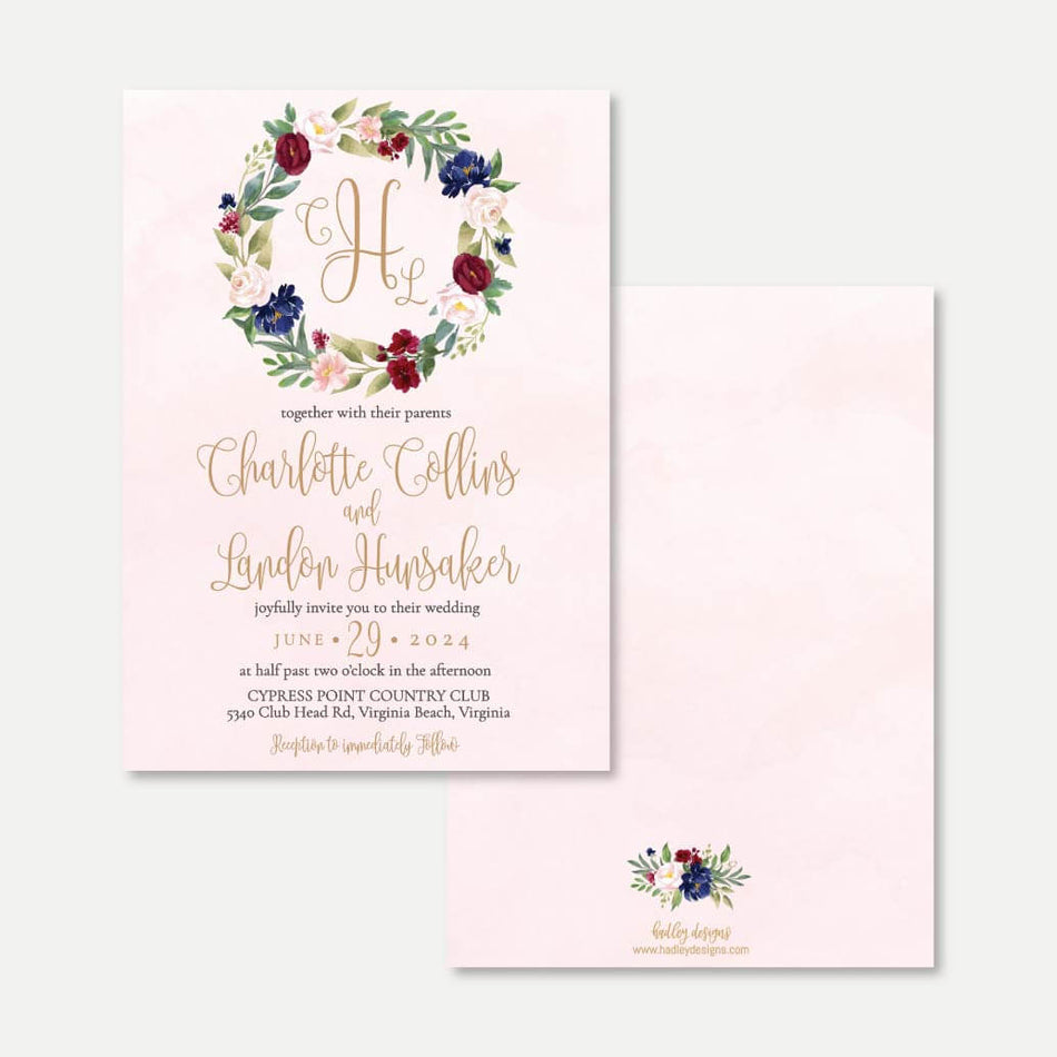 Printable Marsala Wreath Wedding Invitation Template | Hadley Designs