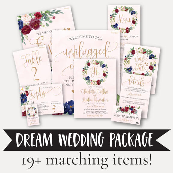 Printable Marsala Wreath Wedding Complete Package Templates | Hadley Designs