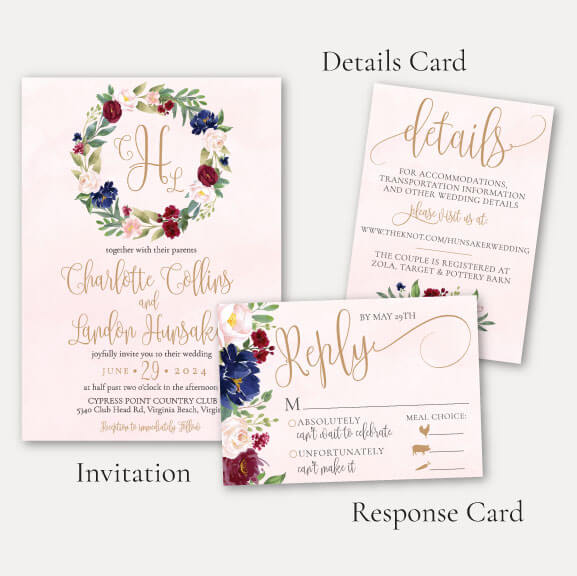 Printable Marsala Wreath Wedding Complete Package Templates | Hadley Designs