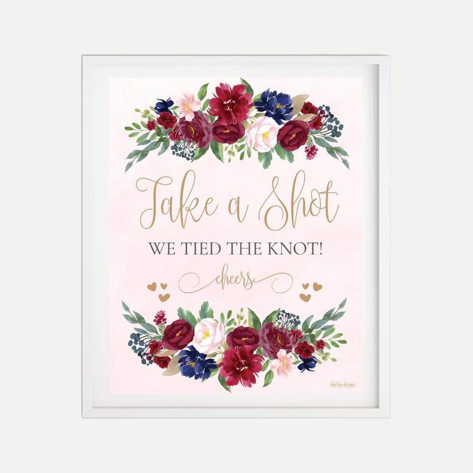 Printable Marsala Wreath Wedding Bar Menu Sign Template | Hadley Designs - Printables