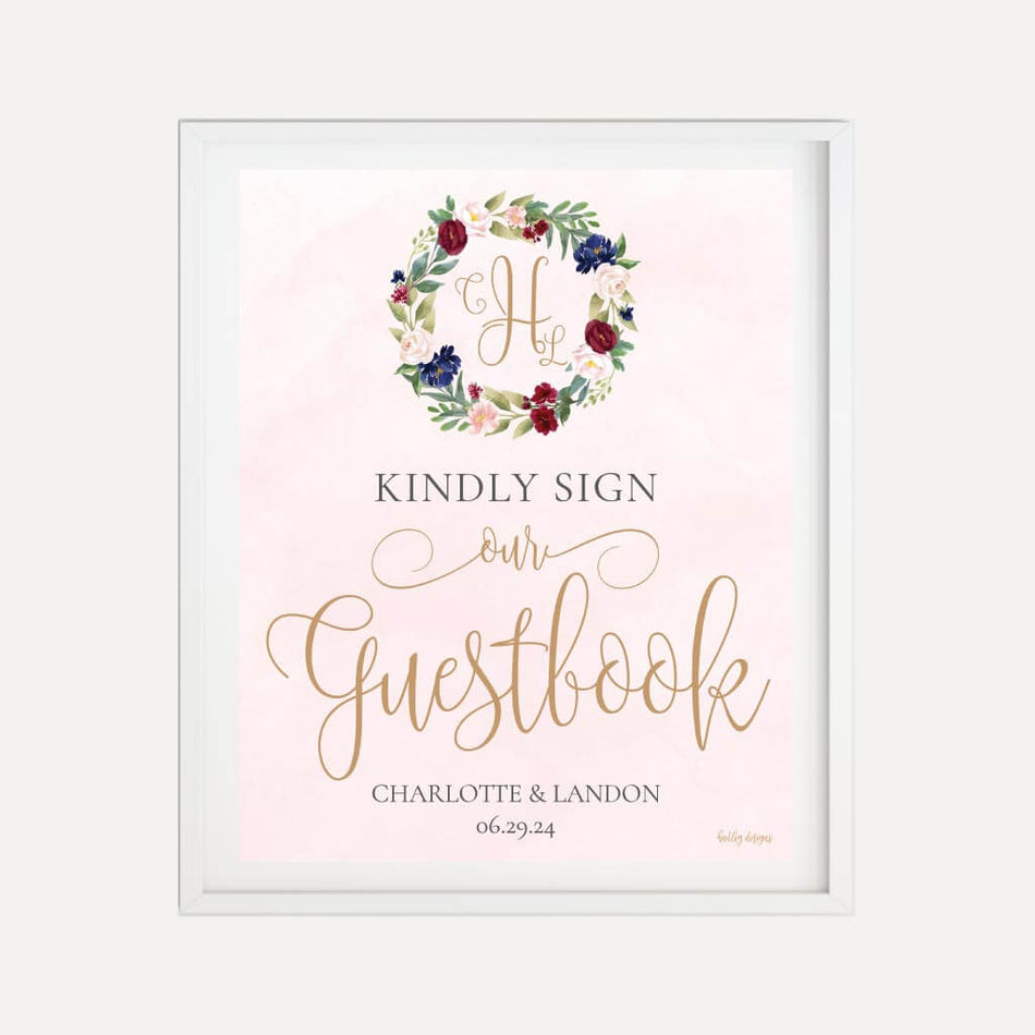 Printable Marsala Wreath Wedding Guestbook Sign Template | Hadley Designs