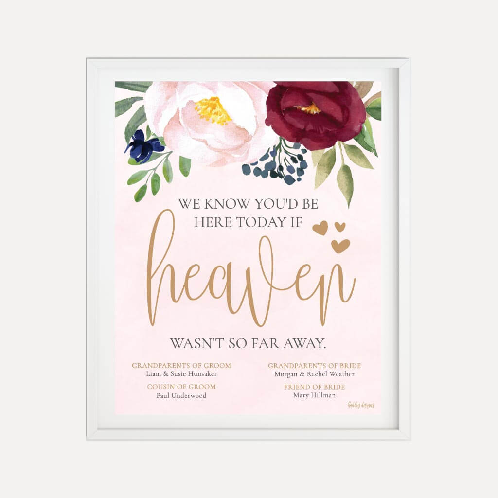 Printable Marsala Wreath Wedding In Loving Memory Sign Template | Hadley Designs