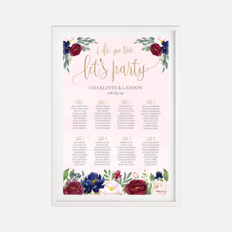 Printable Marsala Wreath Wedding Seating Chart Sign Template | Hadley Designs