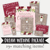 Mason Jar Rustic Burgundy Blush Wedding Complete Package Set Printable Template