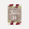 Mason Jar Rustic Burgundy Blush Wedding Table Numbers Printable Template