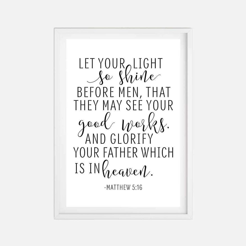 Matthew 5:16 Wall Art Christian Home Decor Sign Printable Template