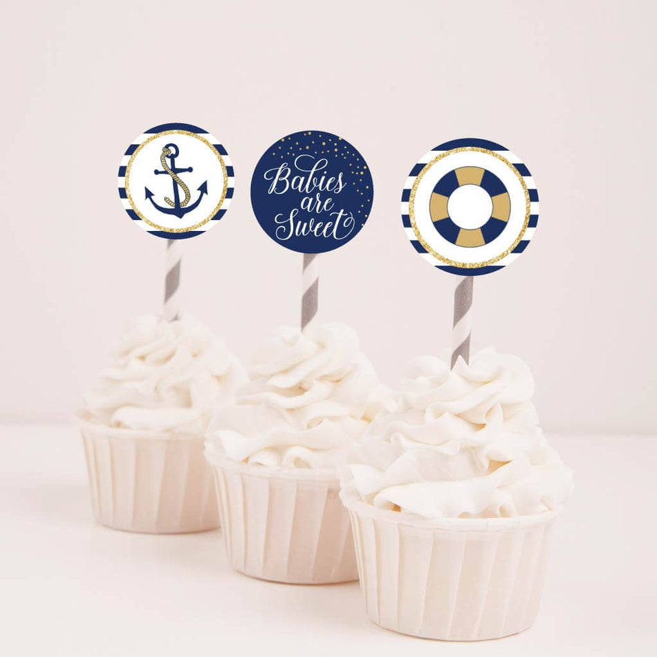 Nautical Baby Shower Cupcake Toppers Printable Template