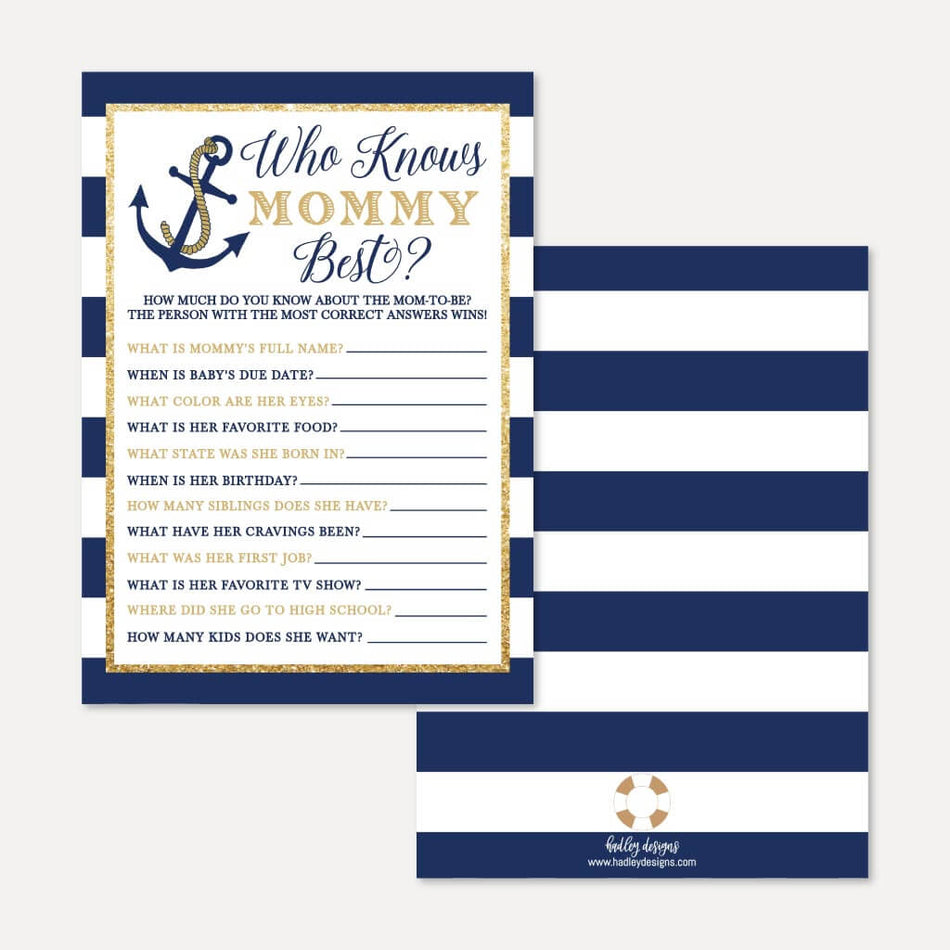 Nautical Baby Shower Who Knows Mommy Best Game Printable Template