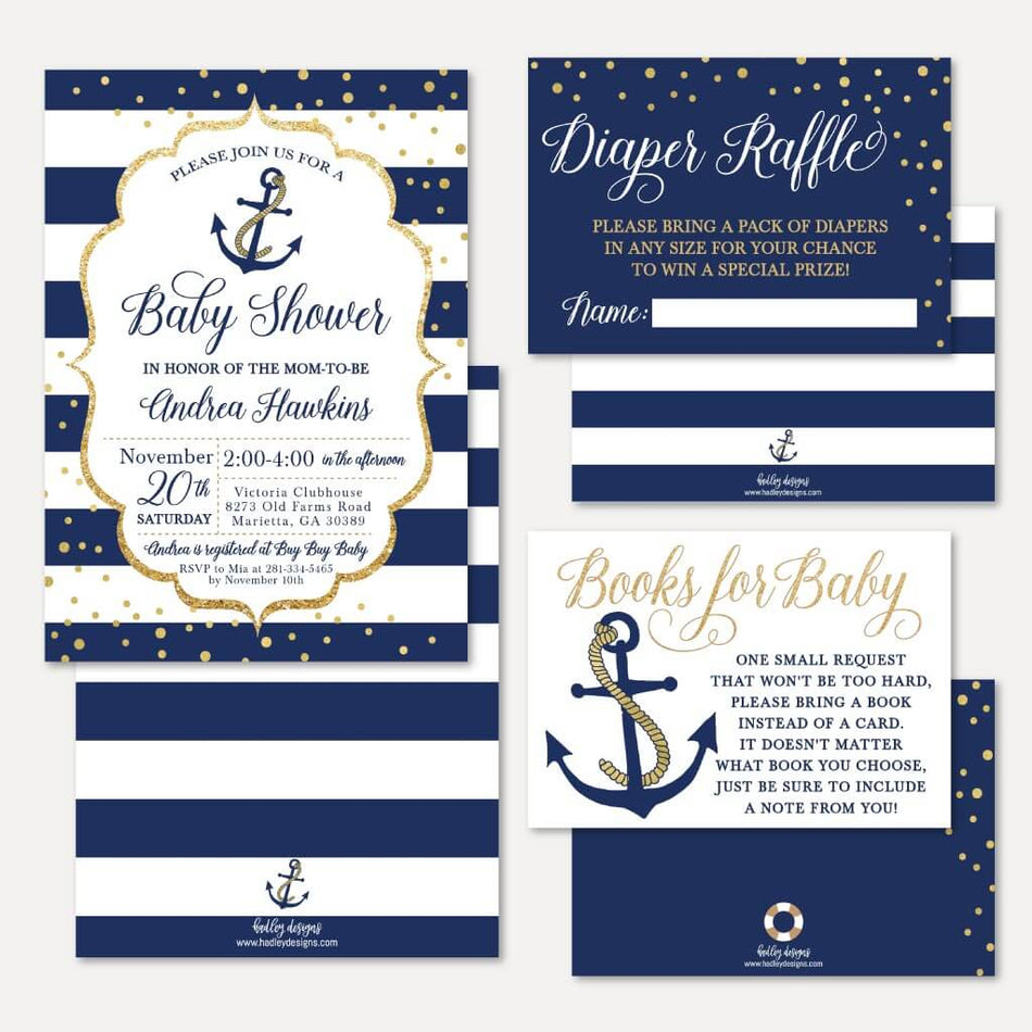 Nautical Baby Shower Invitation Suite Printable Template