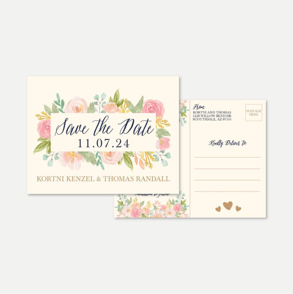 Navy and Blush Elegant Floral Wedding Save The Date Printable Template