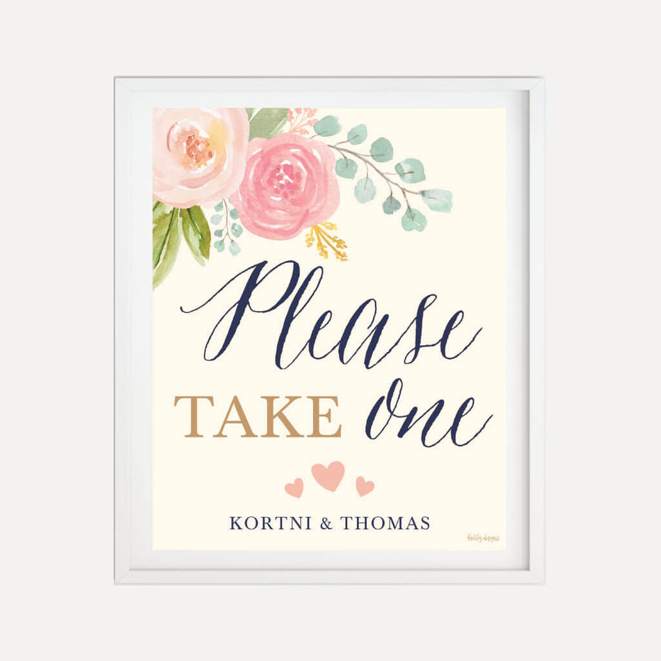 Navy and Blush Elegant Floral Wedding Favors Sign Printable Template